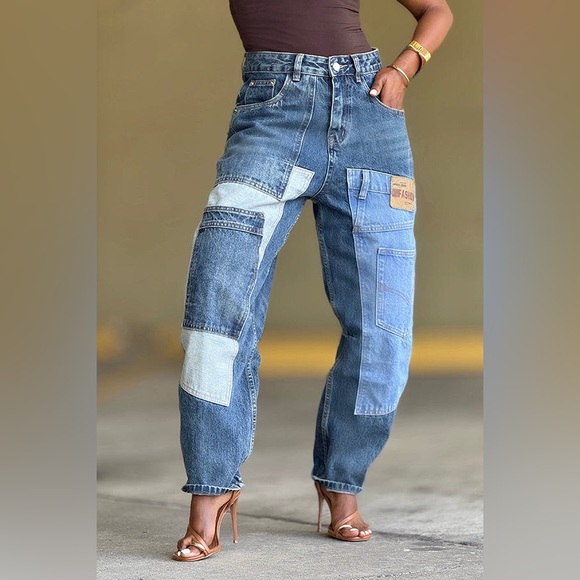 Blue Boyfriend Patchwork Jeans - Picture 3 of 3